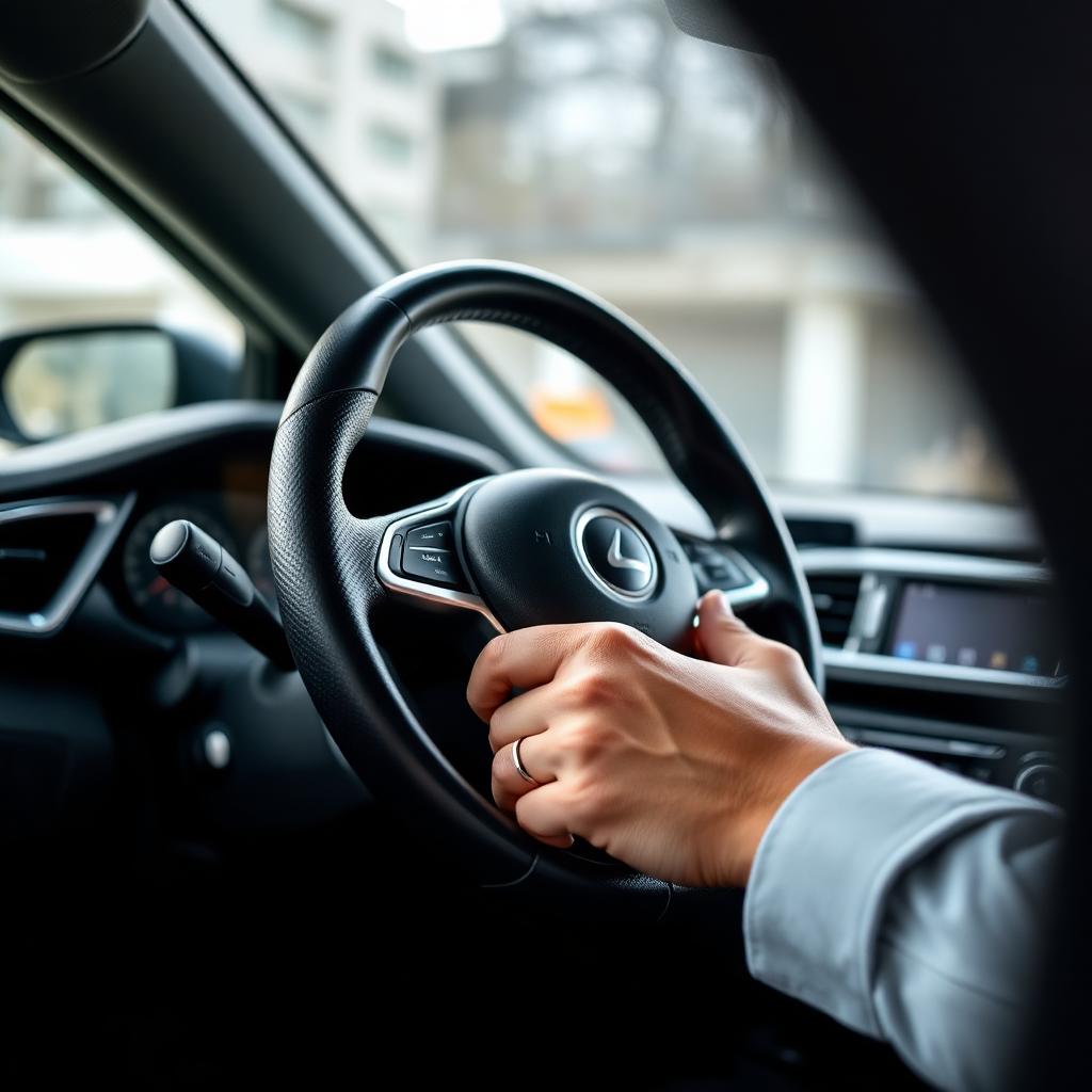 Mains sur un volant pendant une leçon de conduite